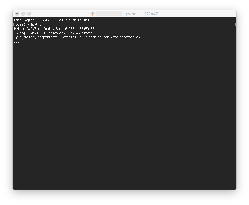 Mac Anaconda shell, python