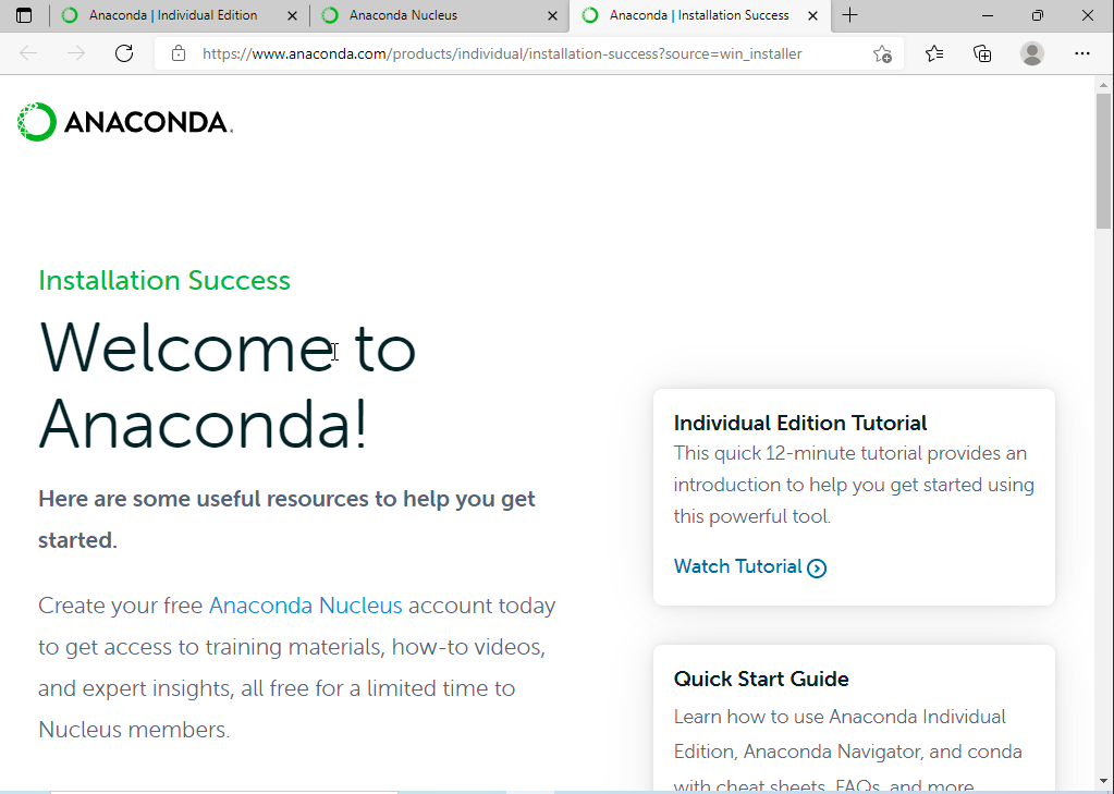 Anaconda install success