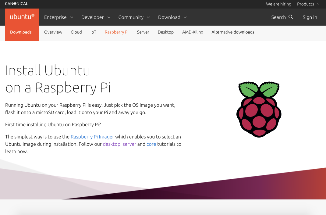 Ubuntu Server for Raspberry Pi home page